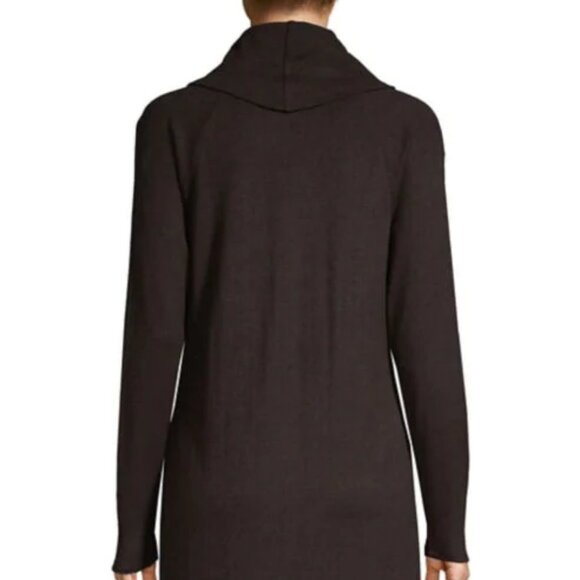 Halston Long Hi-Low Raglan Sleeve Rayon Tunic Sweater Pullover Top Dark Grey - Picture 2 of 4